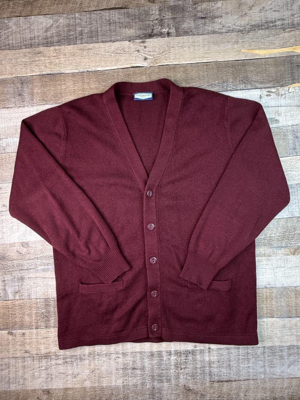 Vintage Classroom Uniforms Mens M Cardigan Sweater Burgundy Red Preppy School